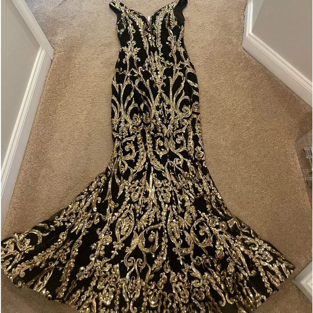 Black and gold prom dress